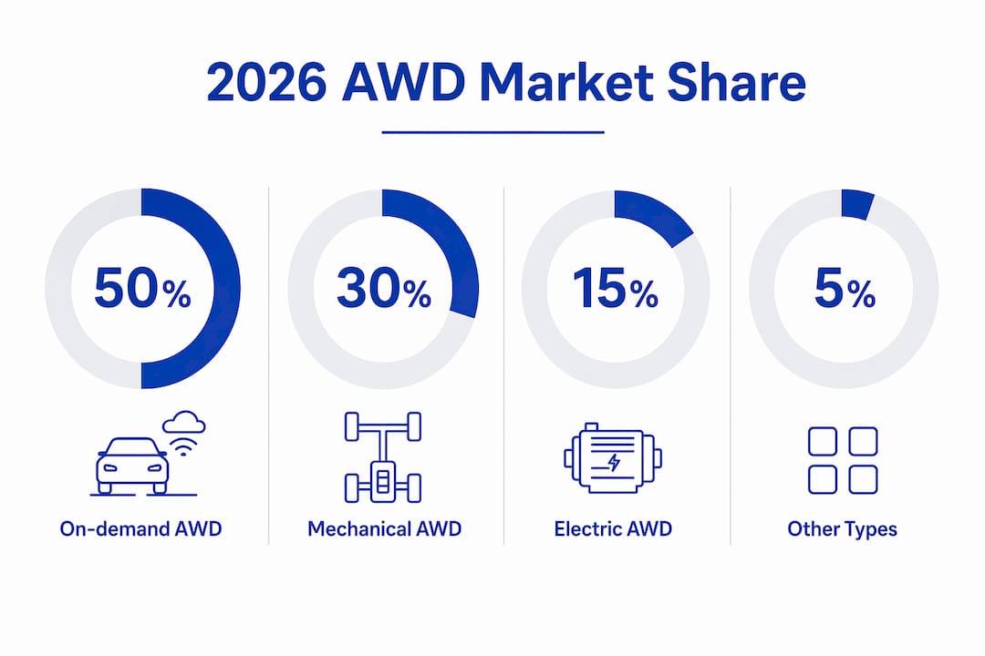 Infographic displaying 2026 AWD technologies market share