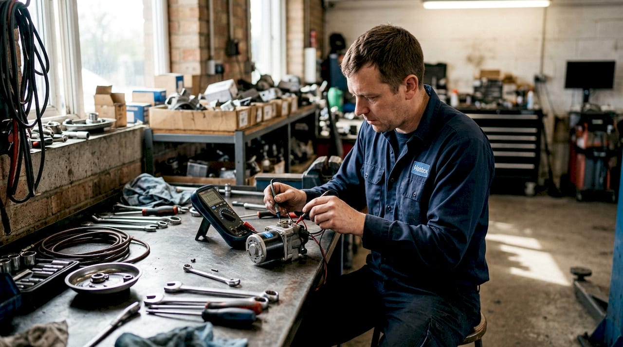 Hands testing Haldex pump motor resistance