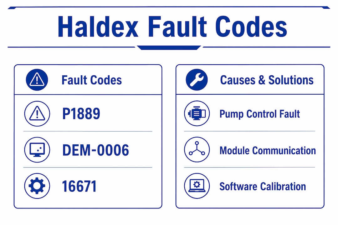 Infographic comparing Haldex fault codes and causes