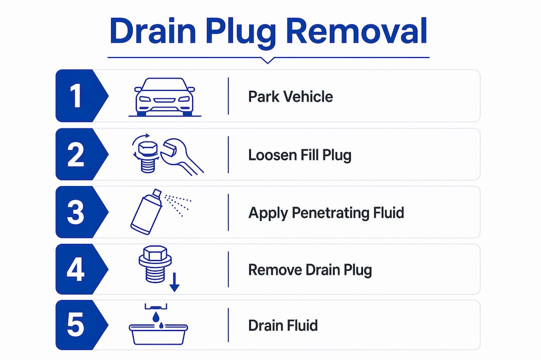 Infographic showing steps for Haldex drain plug removal