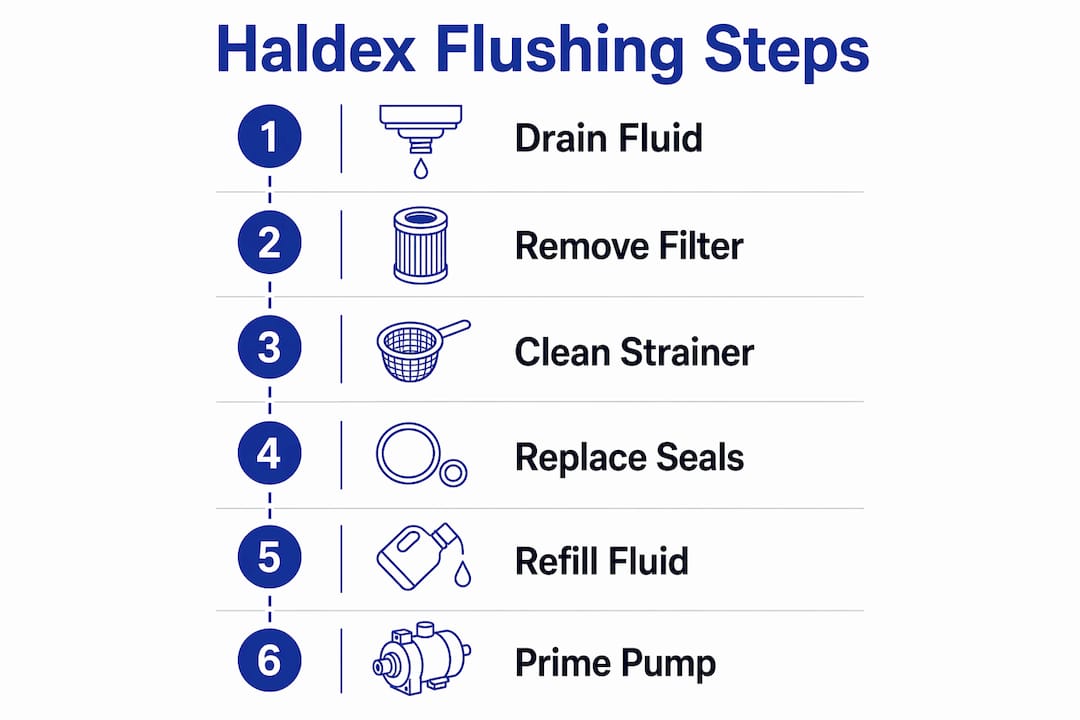 Infographic illustrating steps of Haldex flushing service
