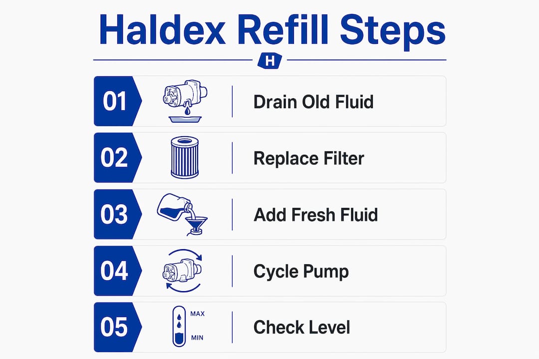 Infographic showing step-by-step Haldex refill process