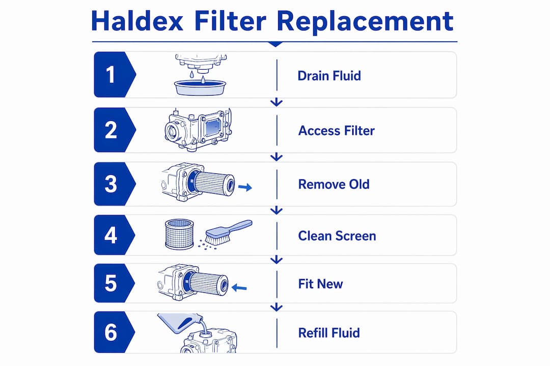 Infographic with step by step Haldex filter replacement