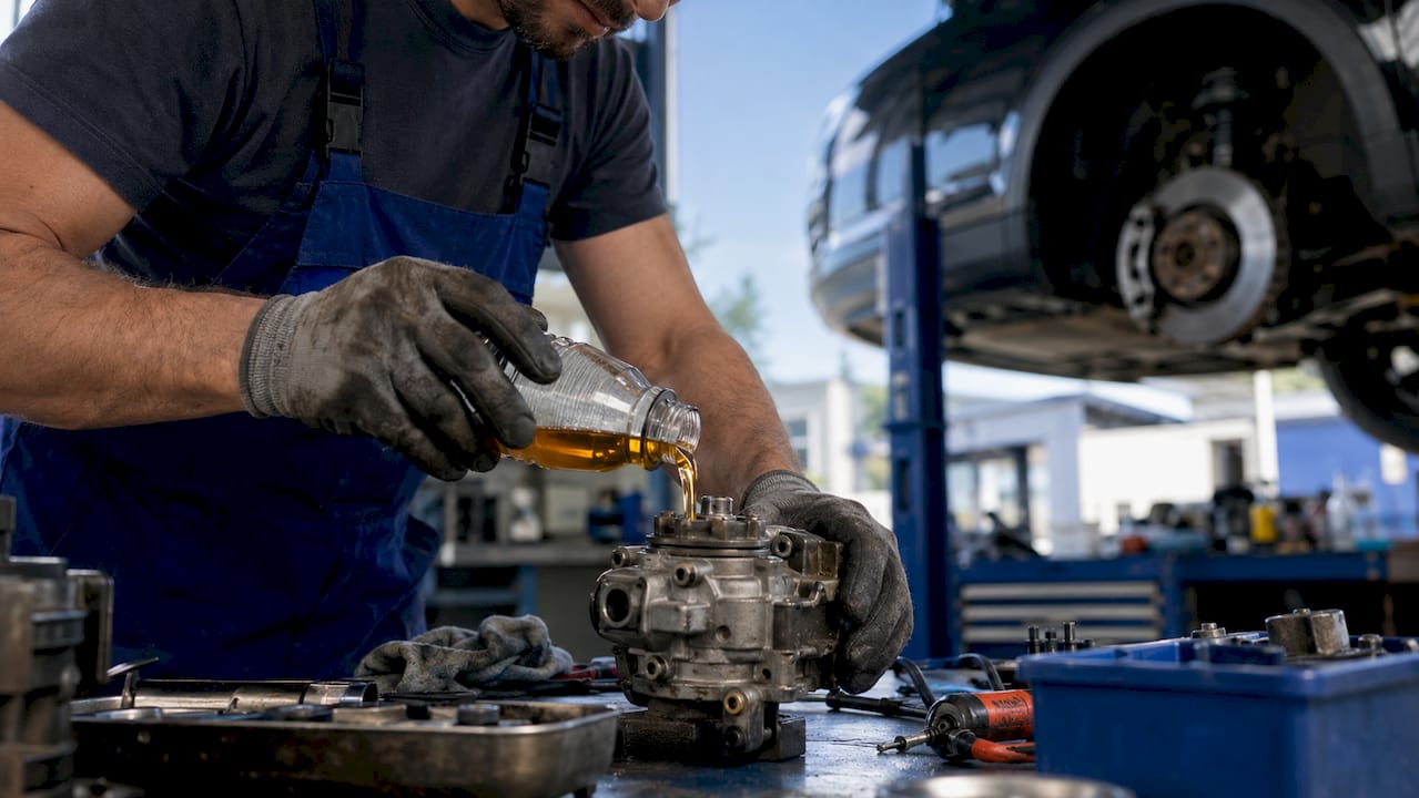 Close-up hands checking AWD fluid clarity