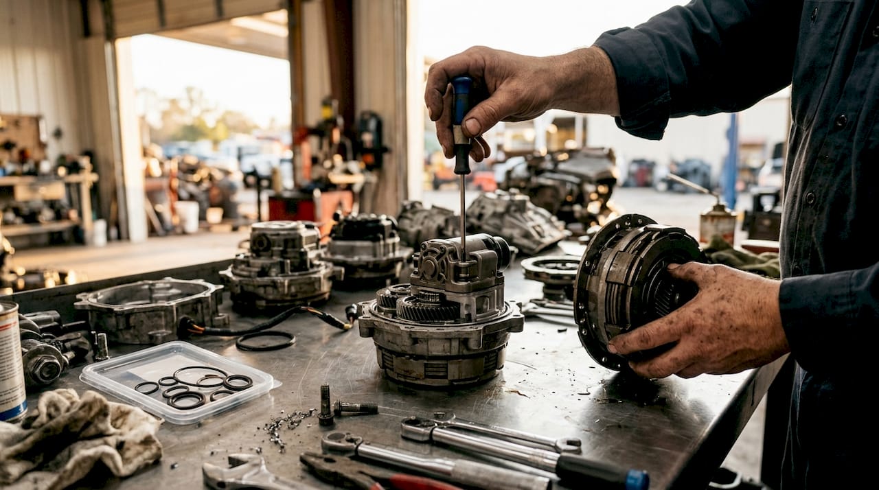 Hands comparing Haldex pump generations
