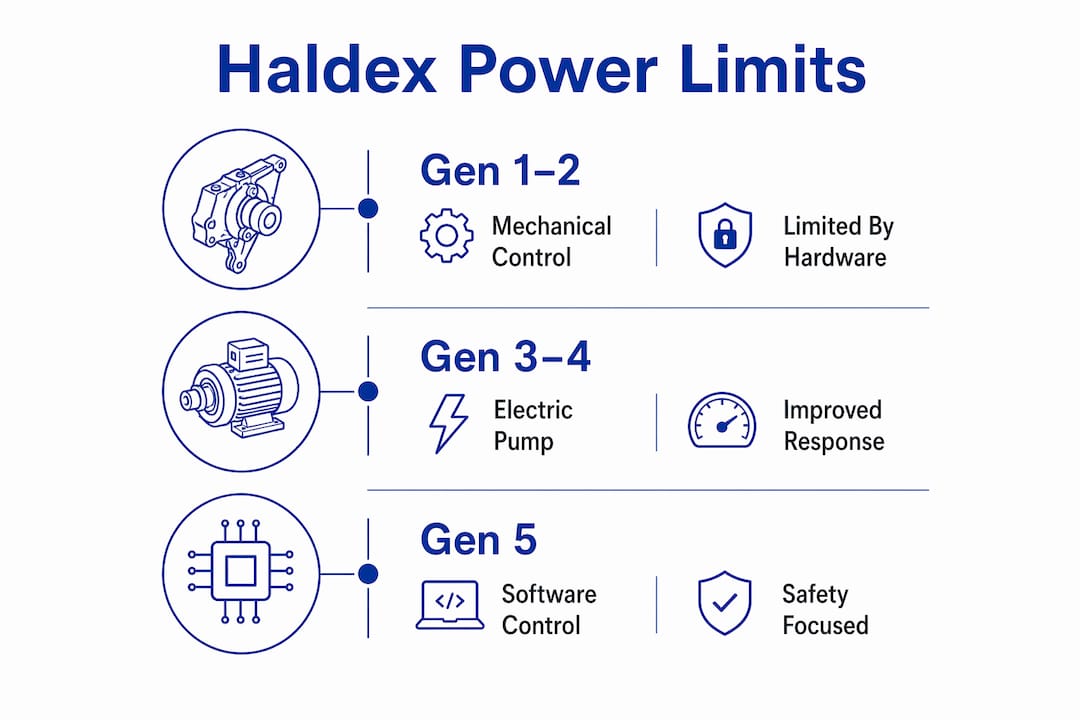 Infographic showing Haldex generation power delivery limits