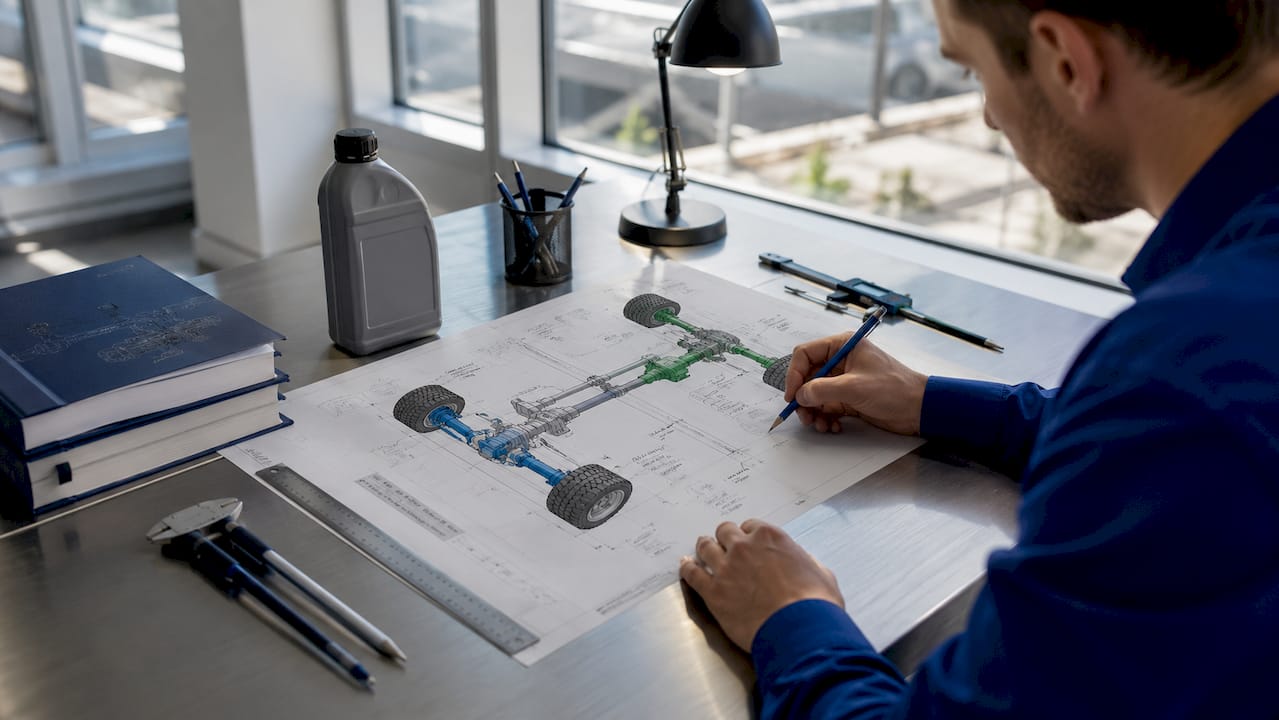 Overhead view of hands working on Haldex AWD schematic
