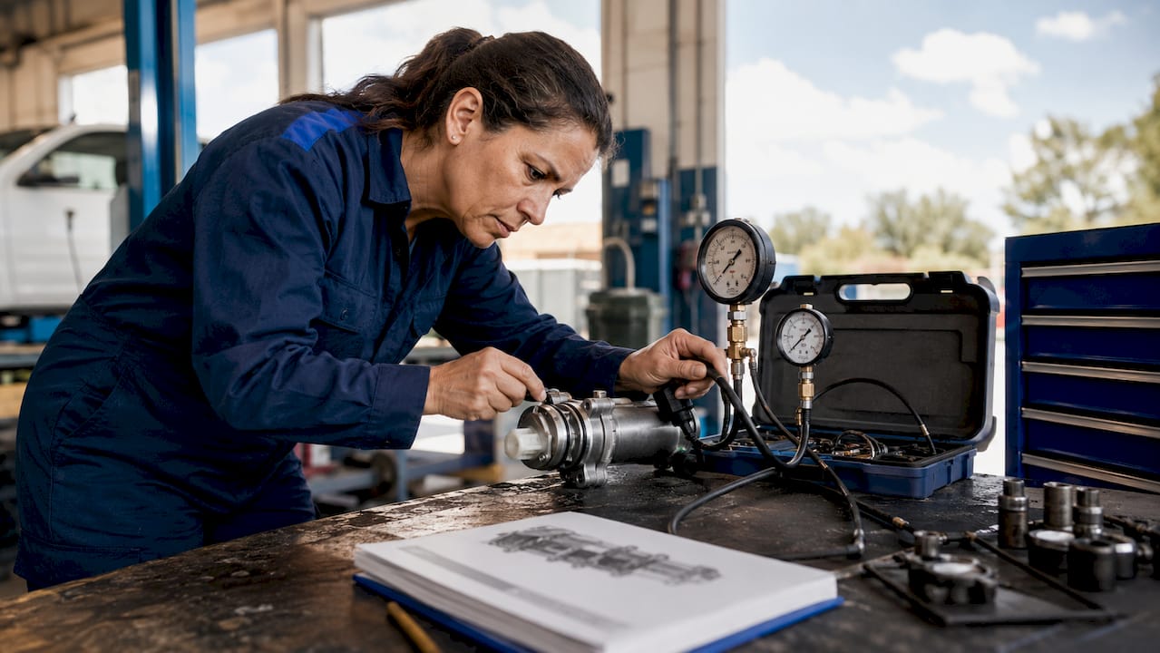 Technician testing Haldex accumulator pressure