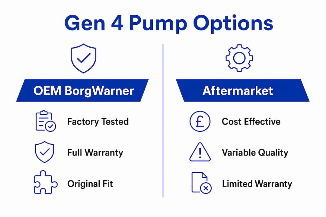 Infographic comparing OEM vs aftermarket Gen 4 Haldex pumps