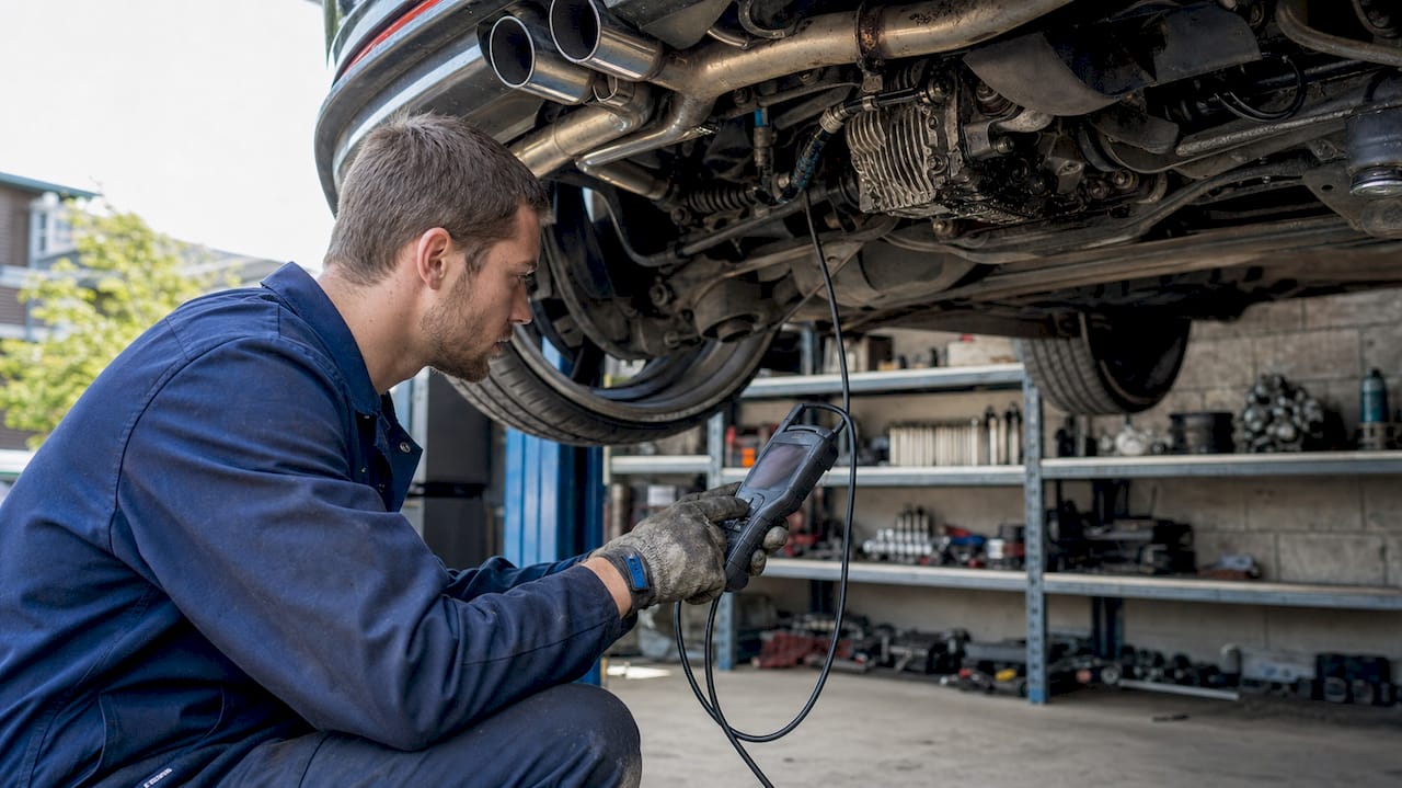 Hands using diagnostic tool on VW rear differential
