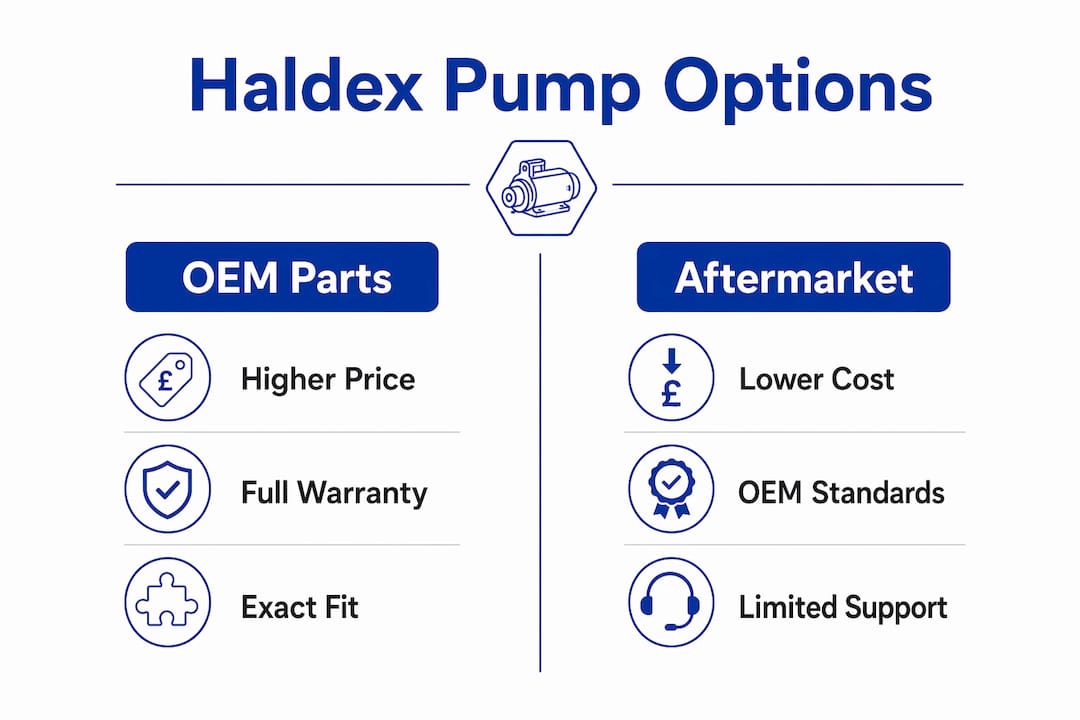Infographic comparing OEM vs aftermarket Haldex pumps