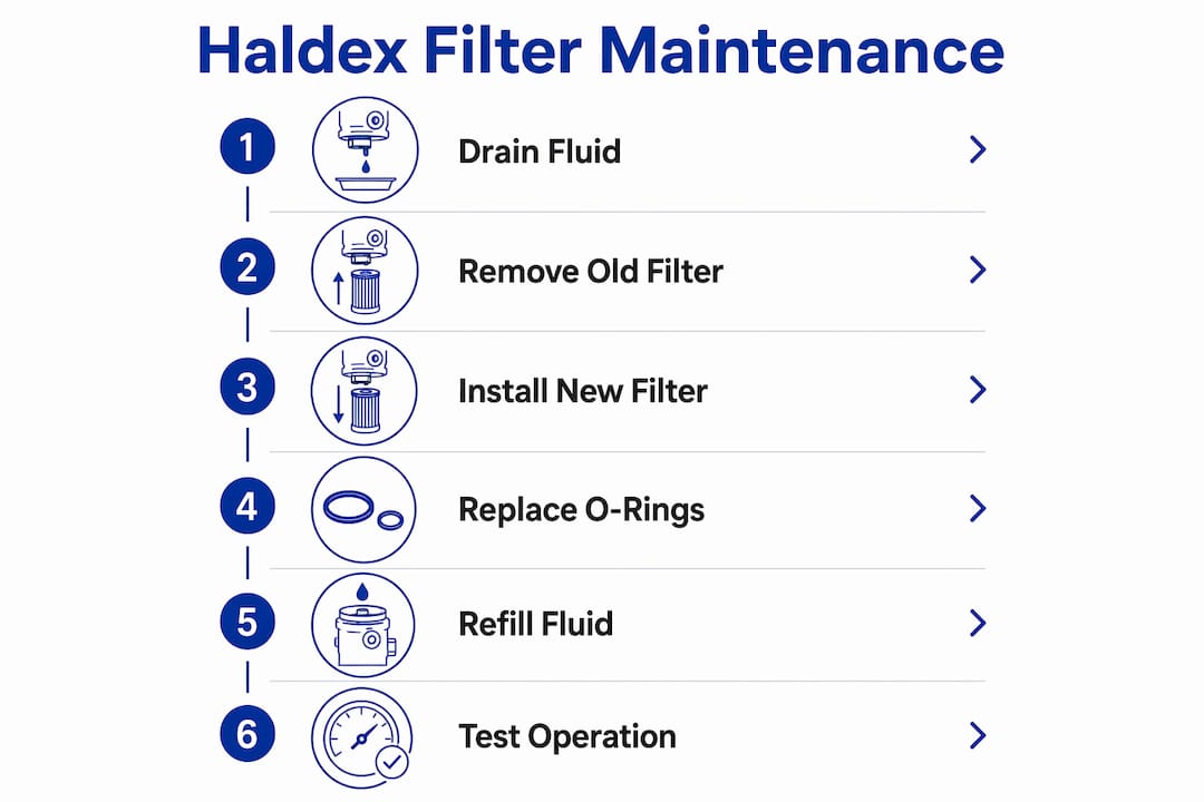 Infographic with Haldex filter maintenance steps