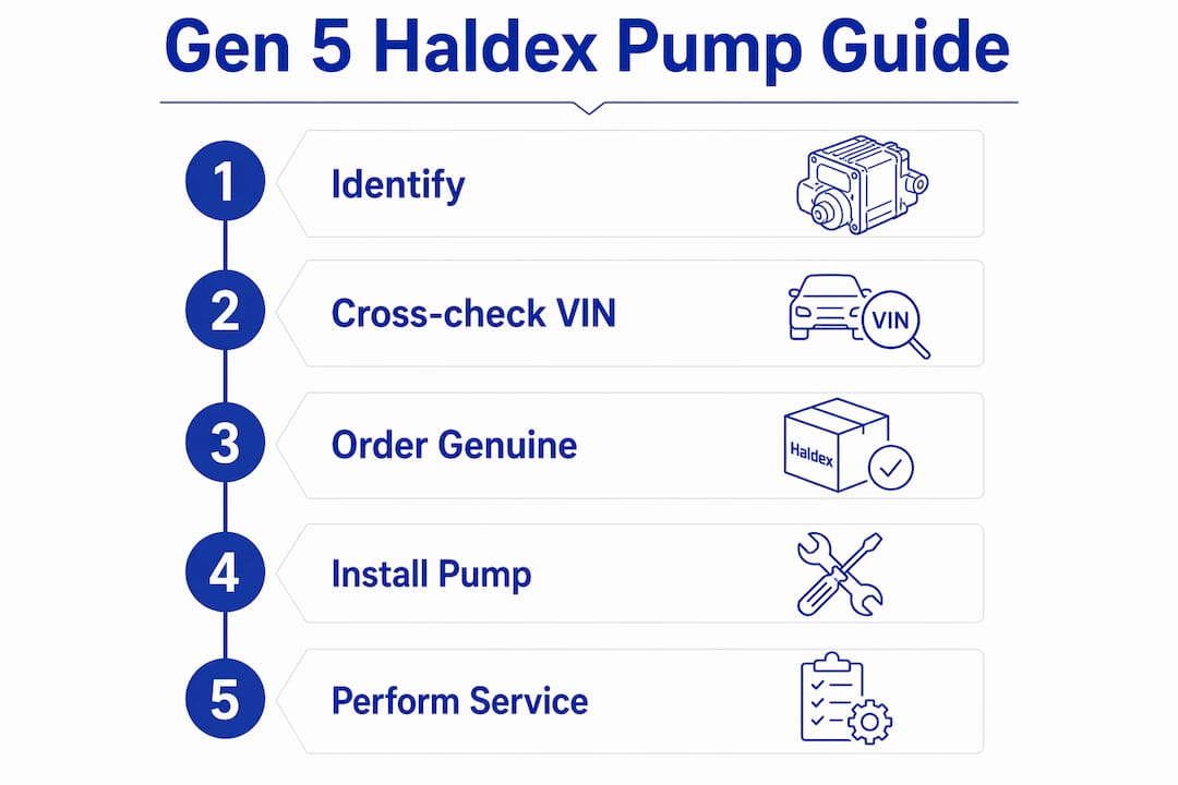 Infographic with key steps for Gen 5 Haldex pump