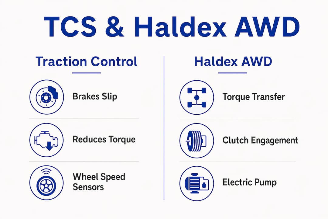 Infographic comparing traction control and Haldex AWD functions