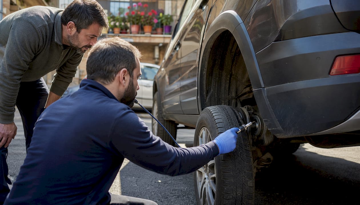Mechanic checking differential bearing noise