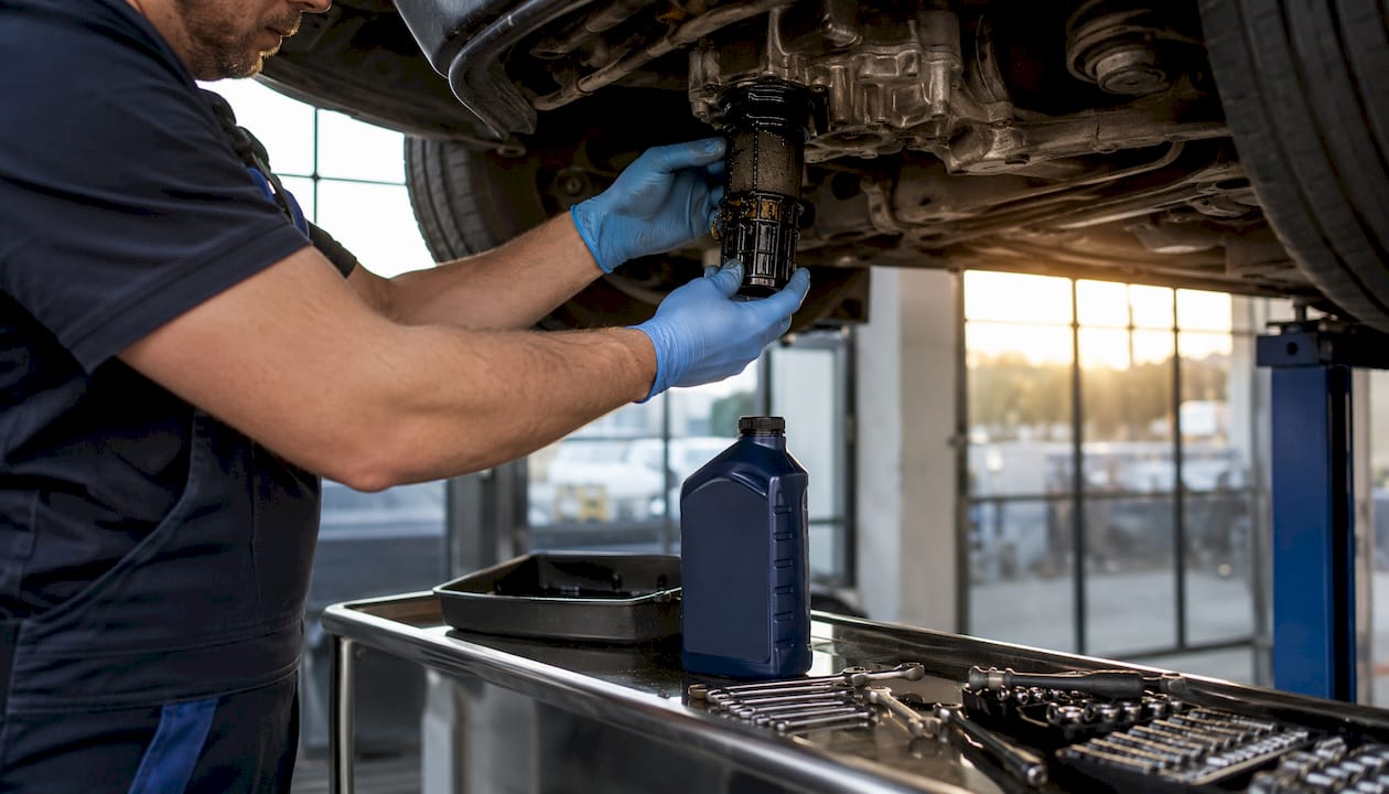 Technician replacing contaminated Haldex fluid