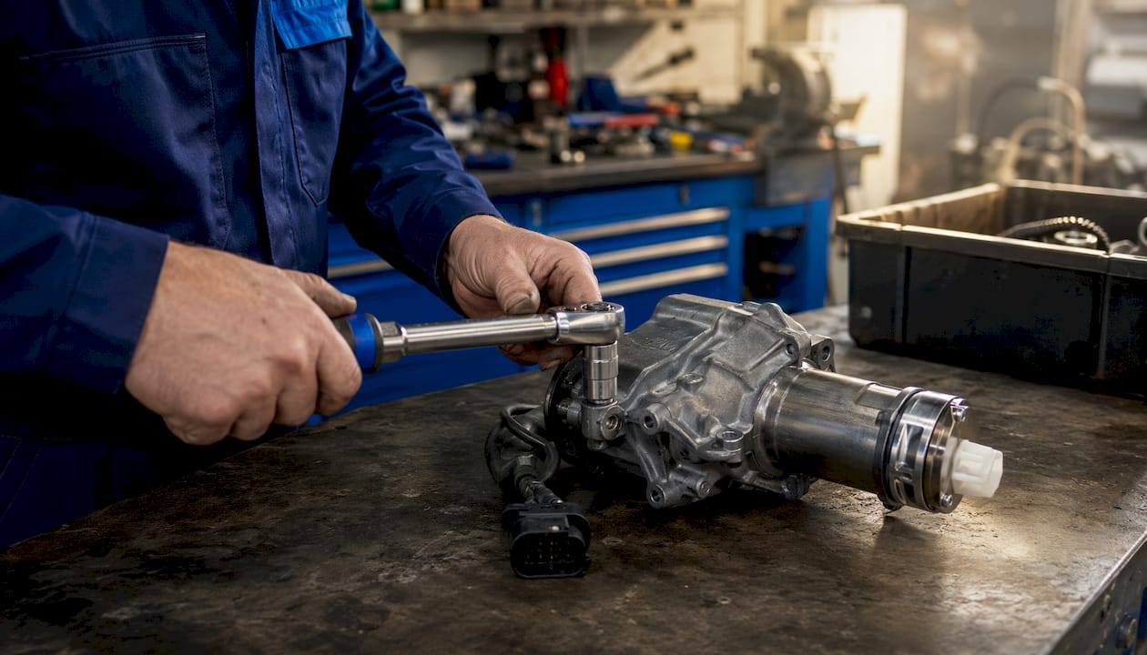 Hands tightening Haldex coupling bolts