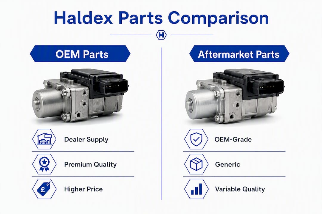 Infographic comparing OEM and aftermarket Haldex parts quality