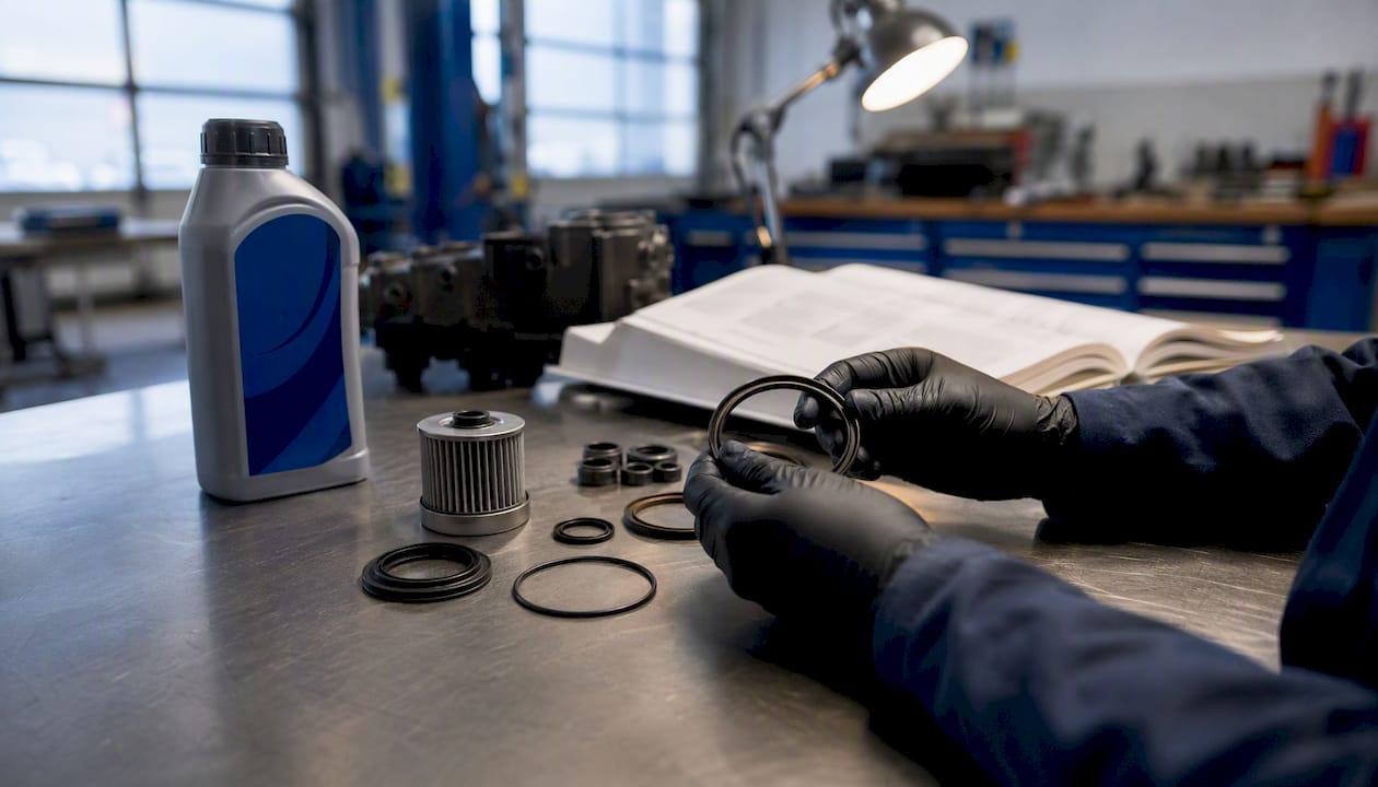 Haldex refresh kit parts on workbench