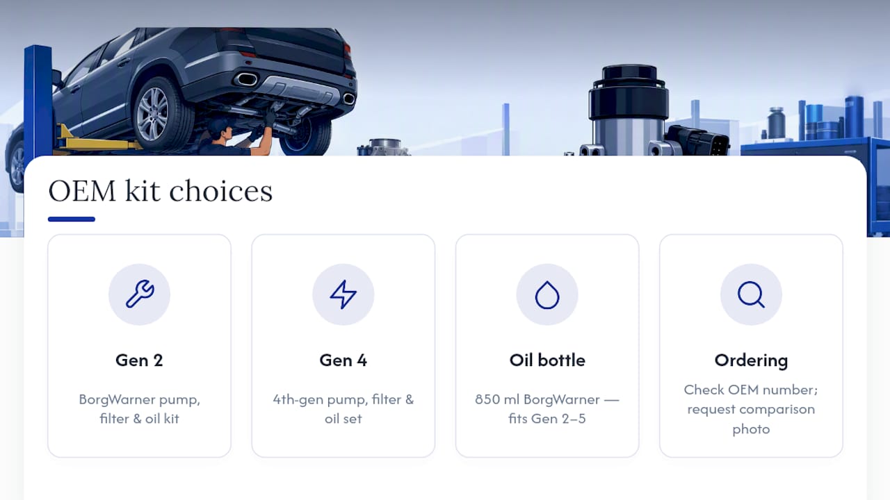 Get the exact OEM kit for your Haldex generation — overview diagram