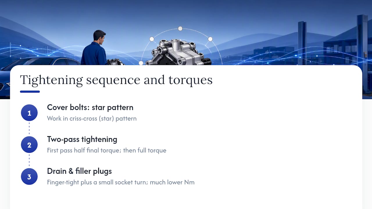 Torque specifications and tightening sequence for assembly — overview diagram