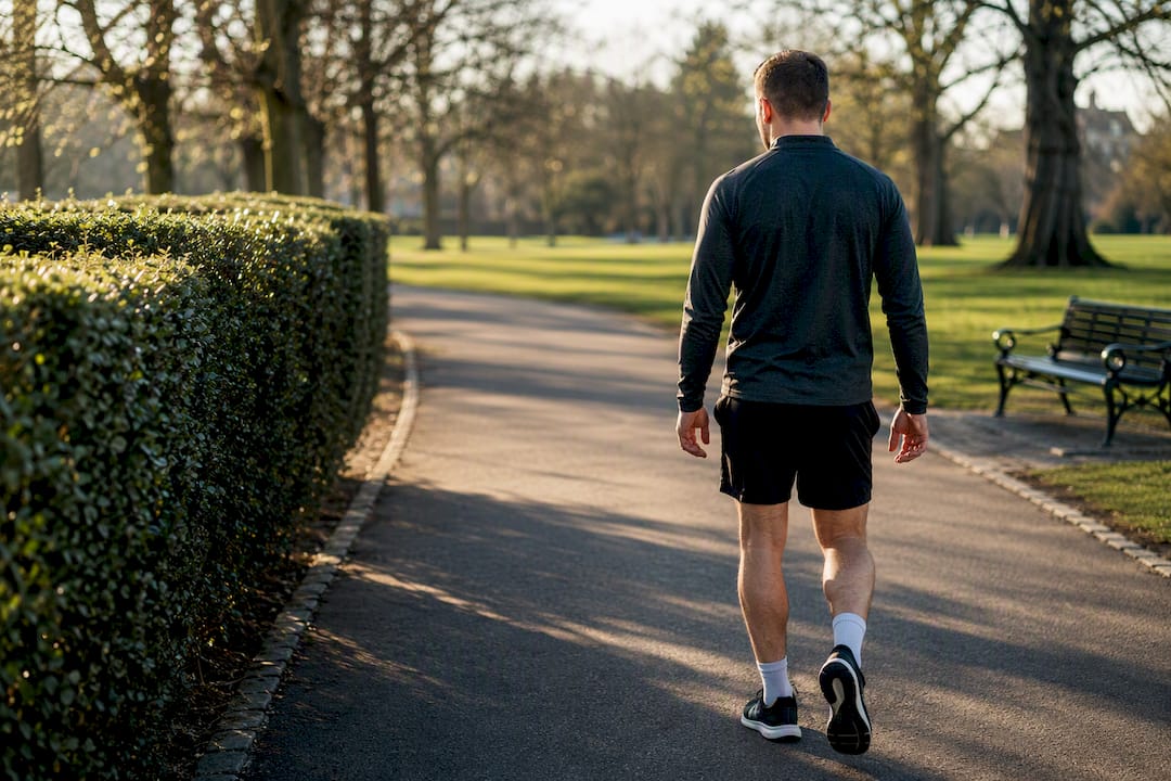 Athlete taking an easy recovery walk outdoors