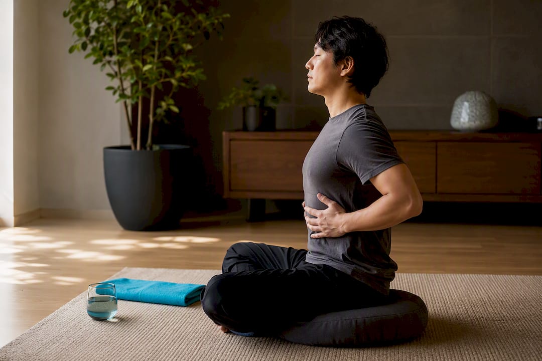 Person practicing slow diaphragmatic breathing