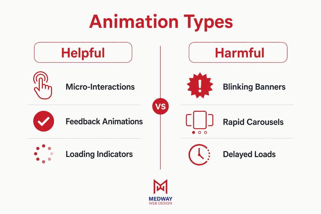 Infographic comparing helpful and harmful web animations