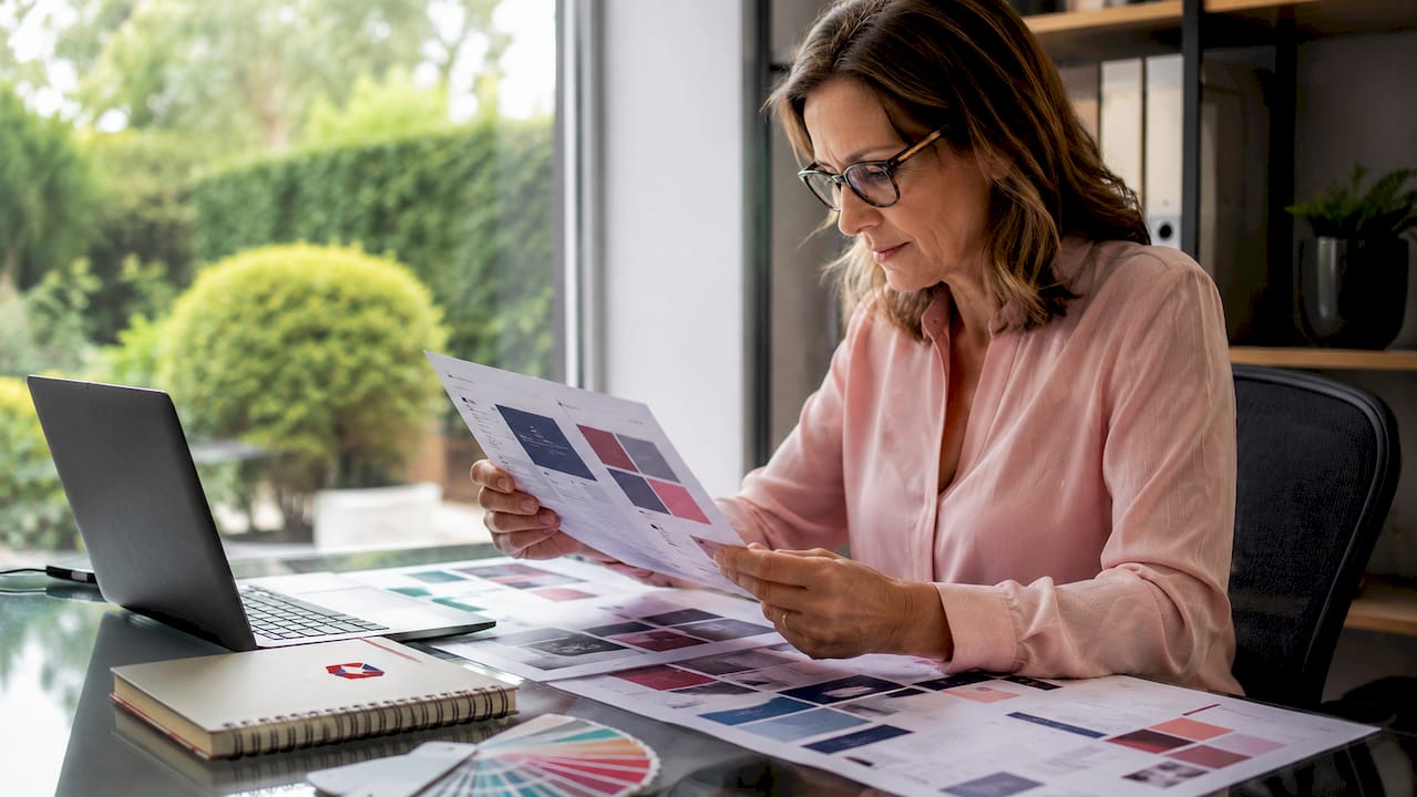 Accountant reviewing website design mockups