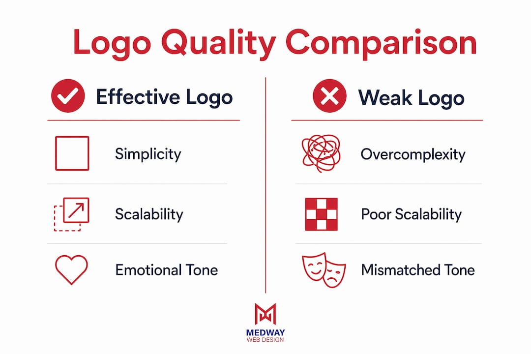 Infographic comparing effective and weak logos