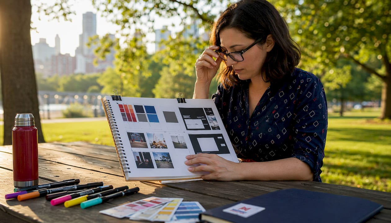 Designer analyzing brand color palettes