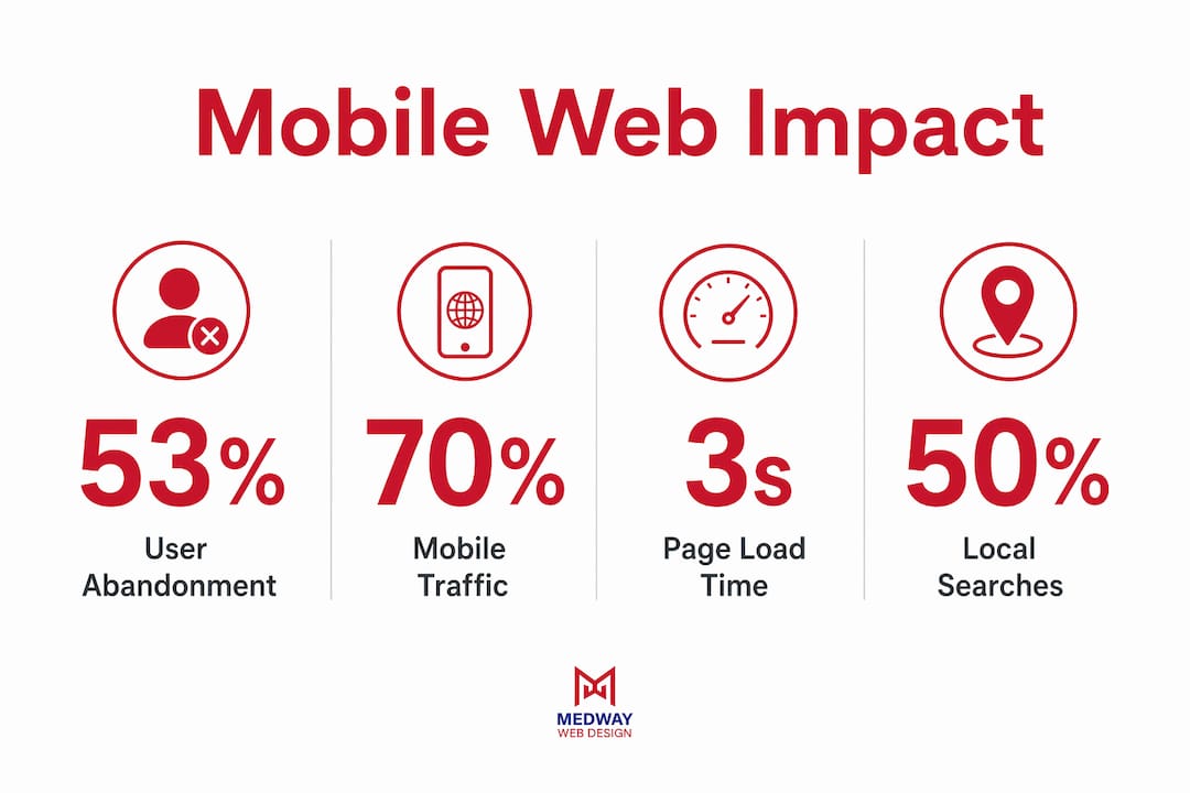 Infographic showing mobile website statistics and key impact points