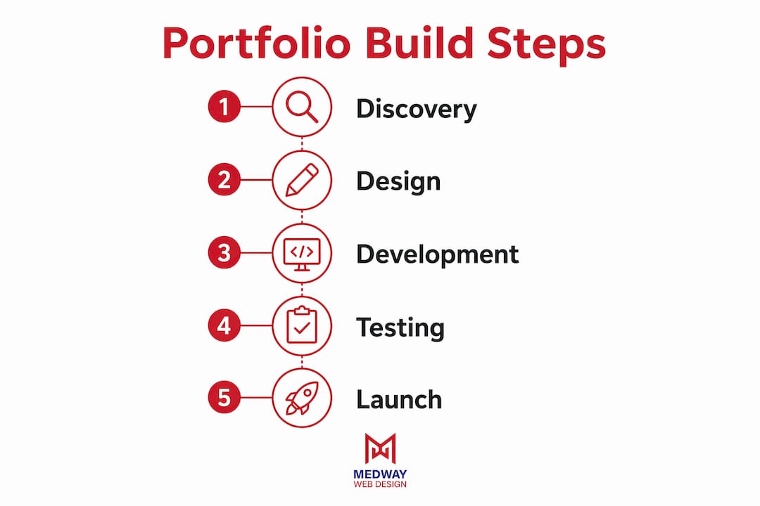 Infographic showing stages of building a portfolio website