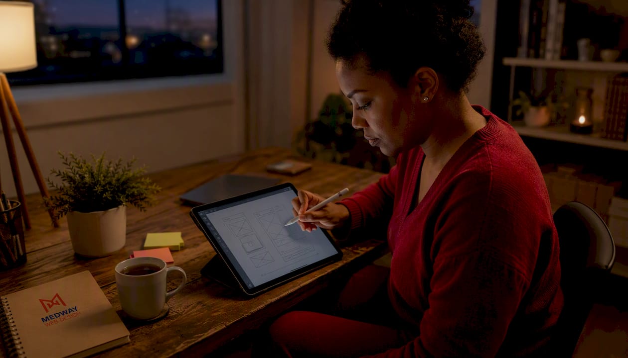 Designer sketching wireframe on tablet