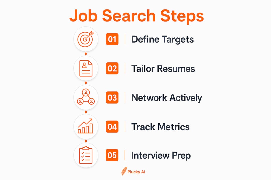 Infographic showing key job search strategy steps