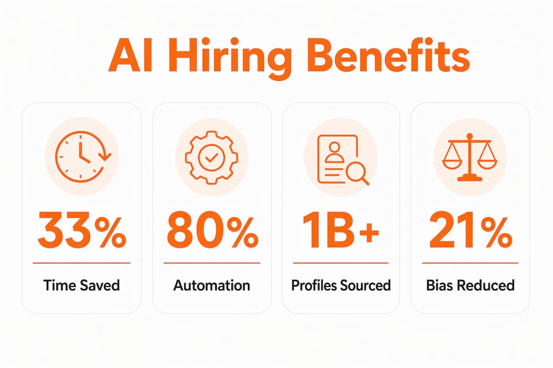 Infographic highlighting key measurable benefits of AI in hiring