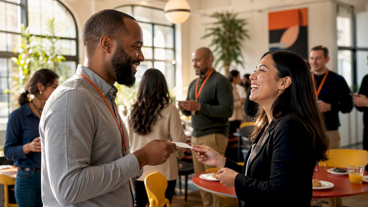 Cybersecurity pros networking at event