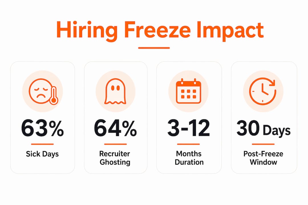 Infographic showing key hiring freeze statistics