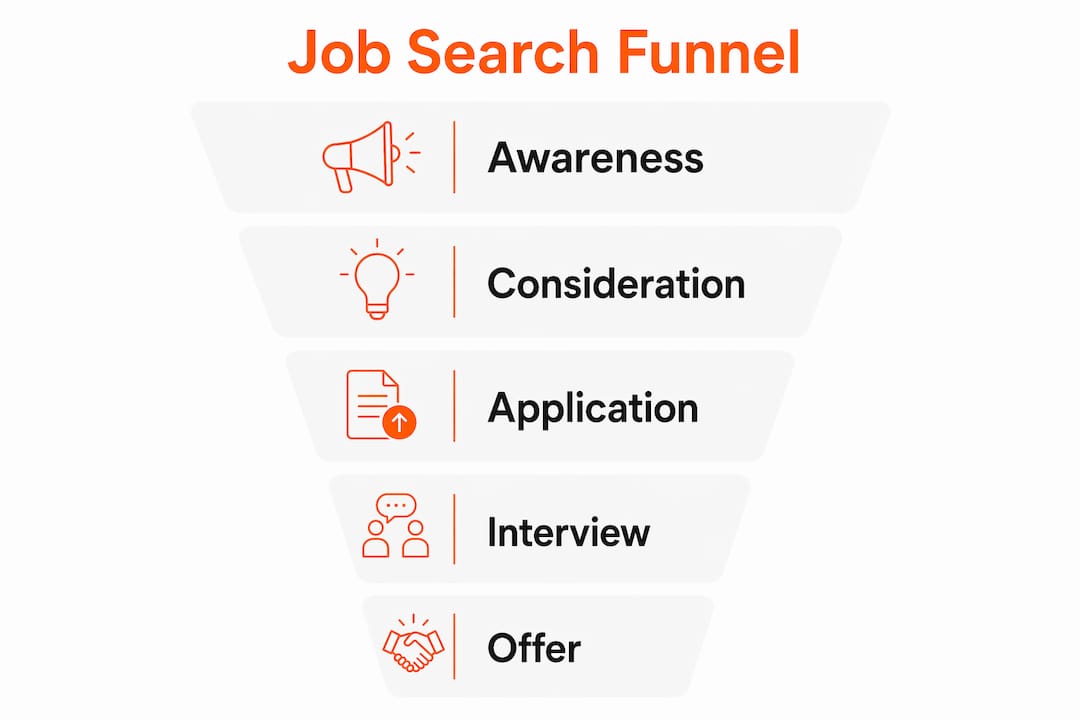 Infographic outlining job search funnel stages