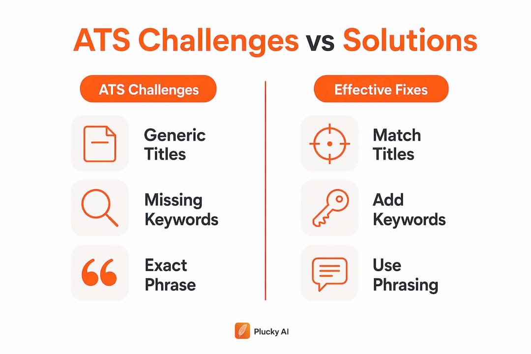 Infographic contrasting ATS challenges with effective fixes