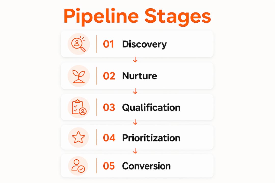 Infographic illustrating five IT staffing pipeline stages