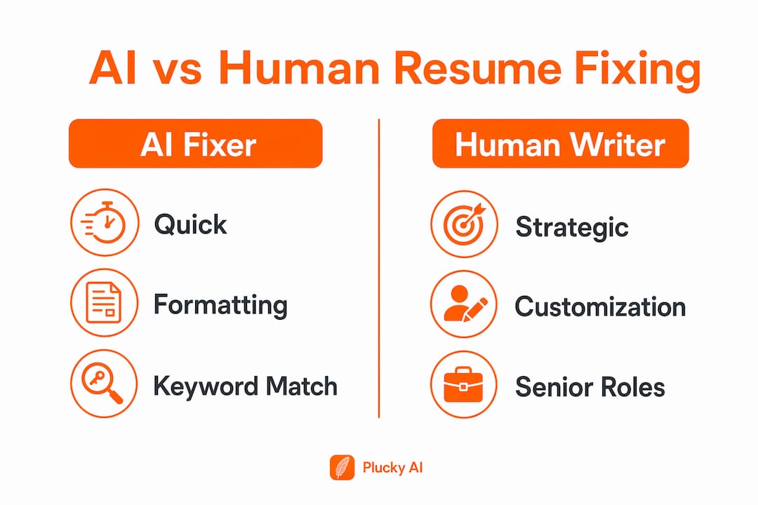 Infographic comparing AI and human resume fixing benefits
