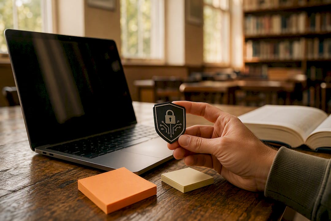 Hand holding cybersecurity certification badge