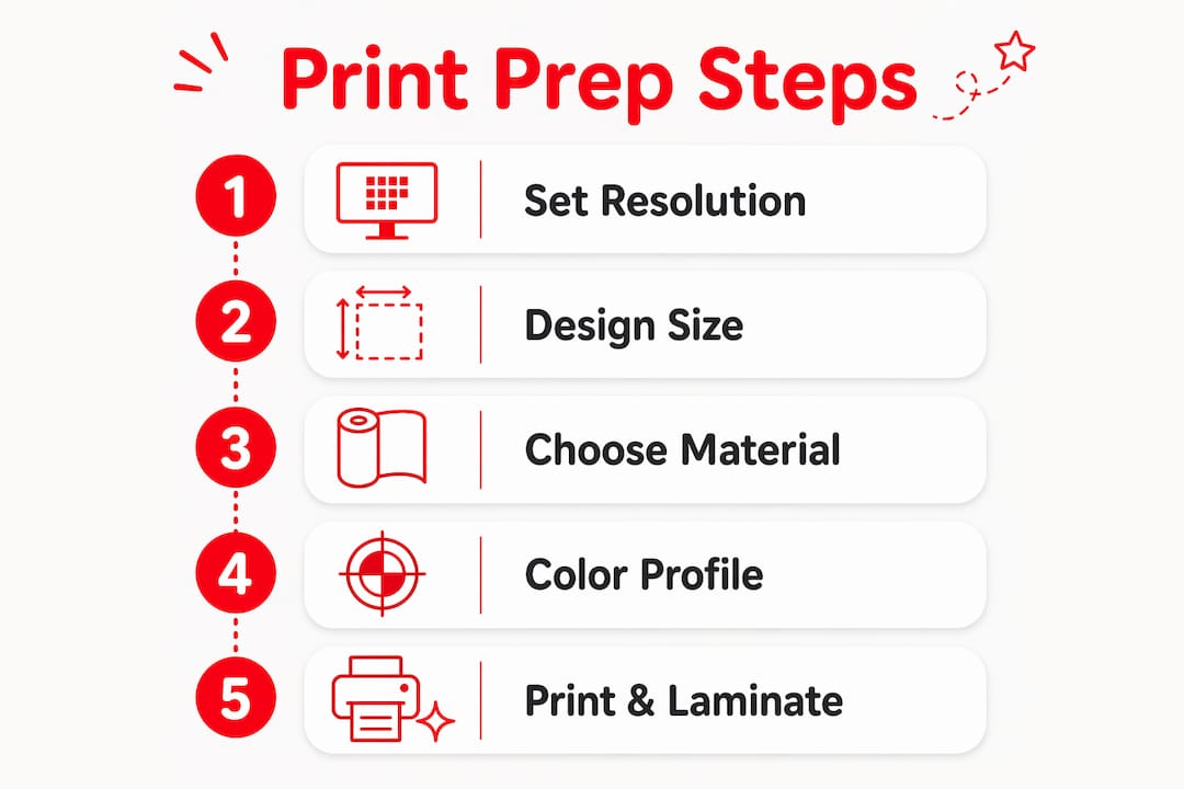 Infographic showing steps to prepare wide format print files