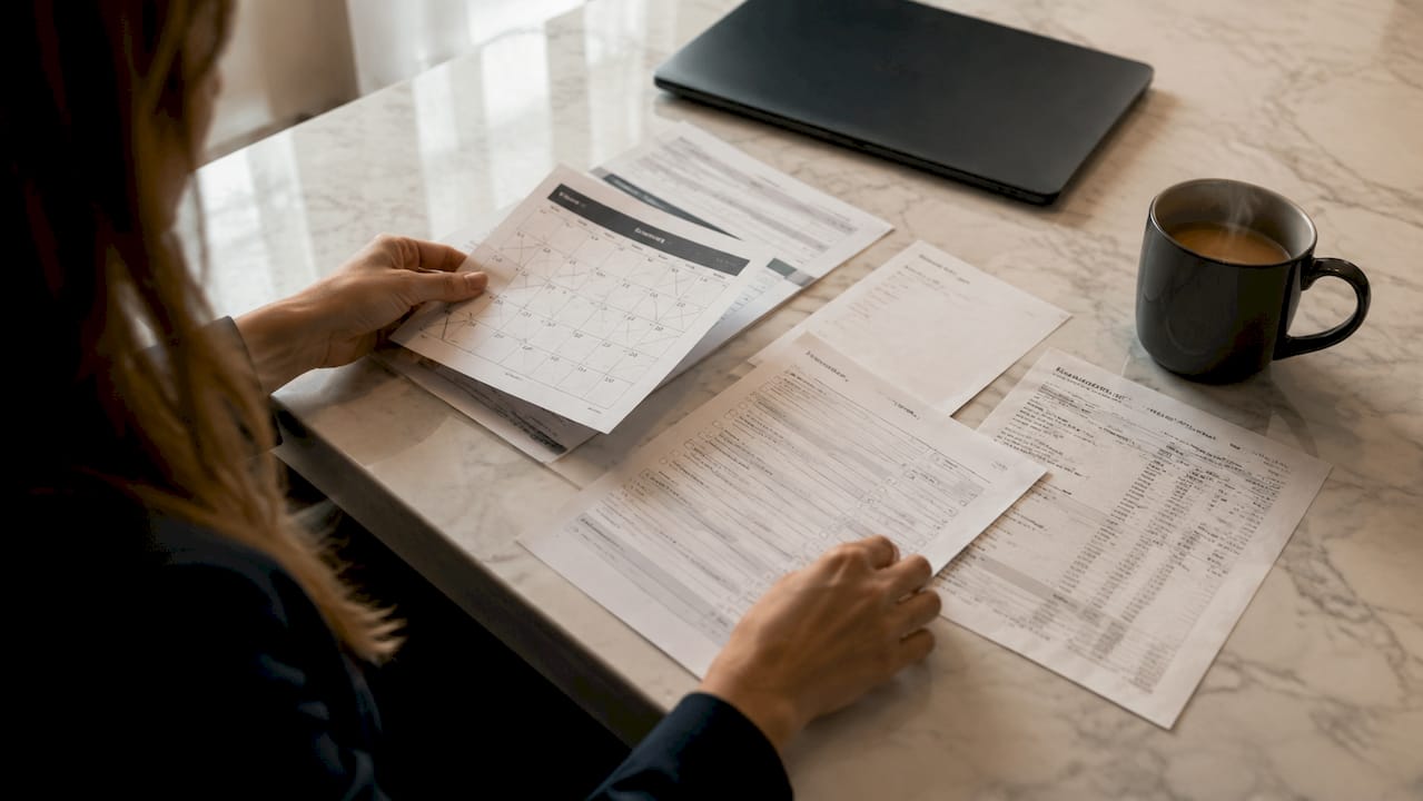 Hands organizing Texas DWI probation compliance documents