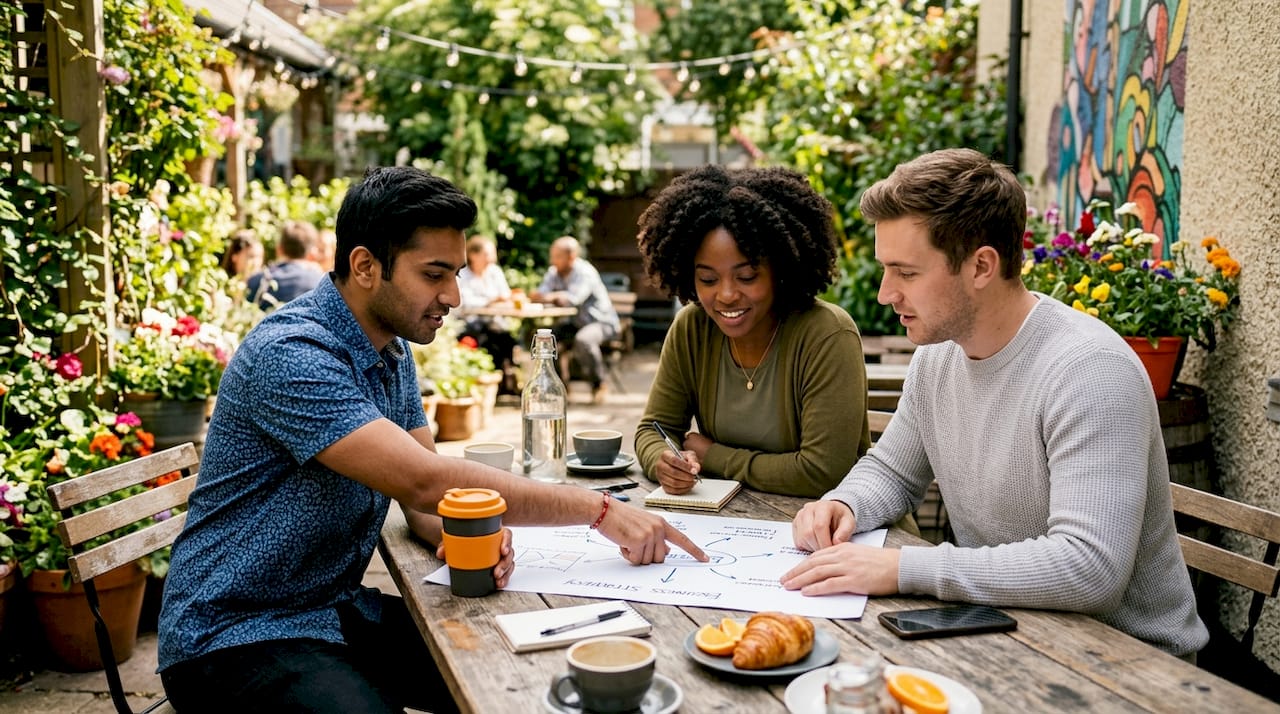 Startup team discussing SaaS marketing strategies