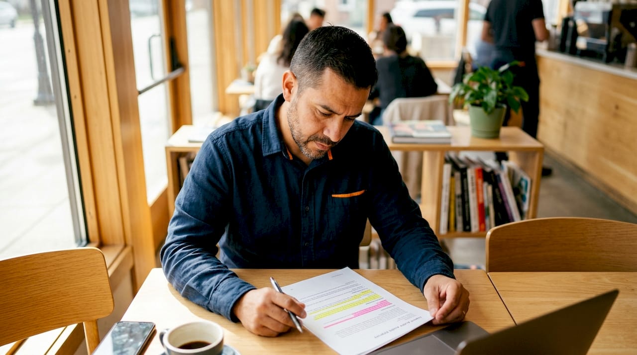 Strategist reviewing client audit document
