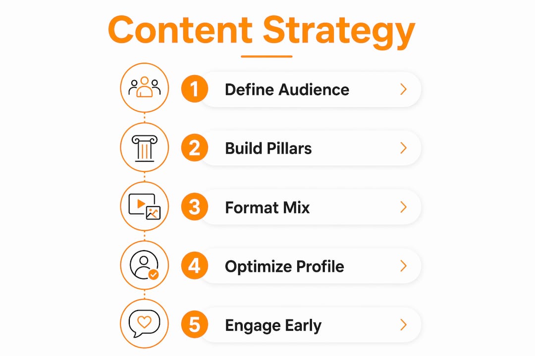 Infographic showing LinkedIn content strategy steps