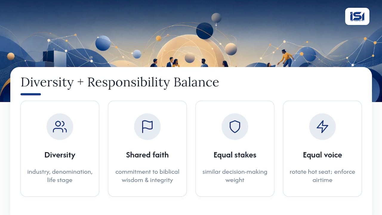 Diagram of diversity and responsibility balance in mastermind groups