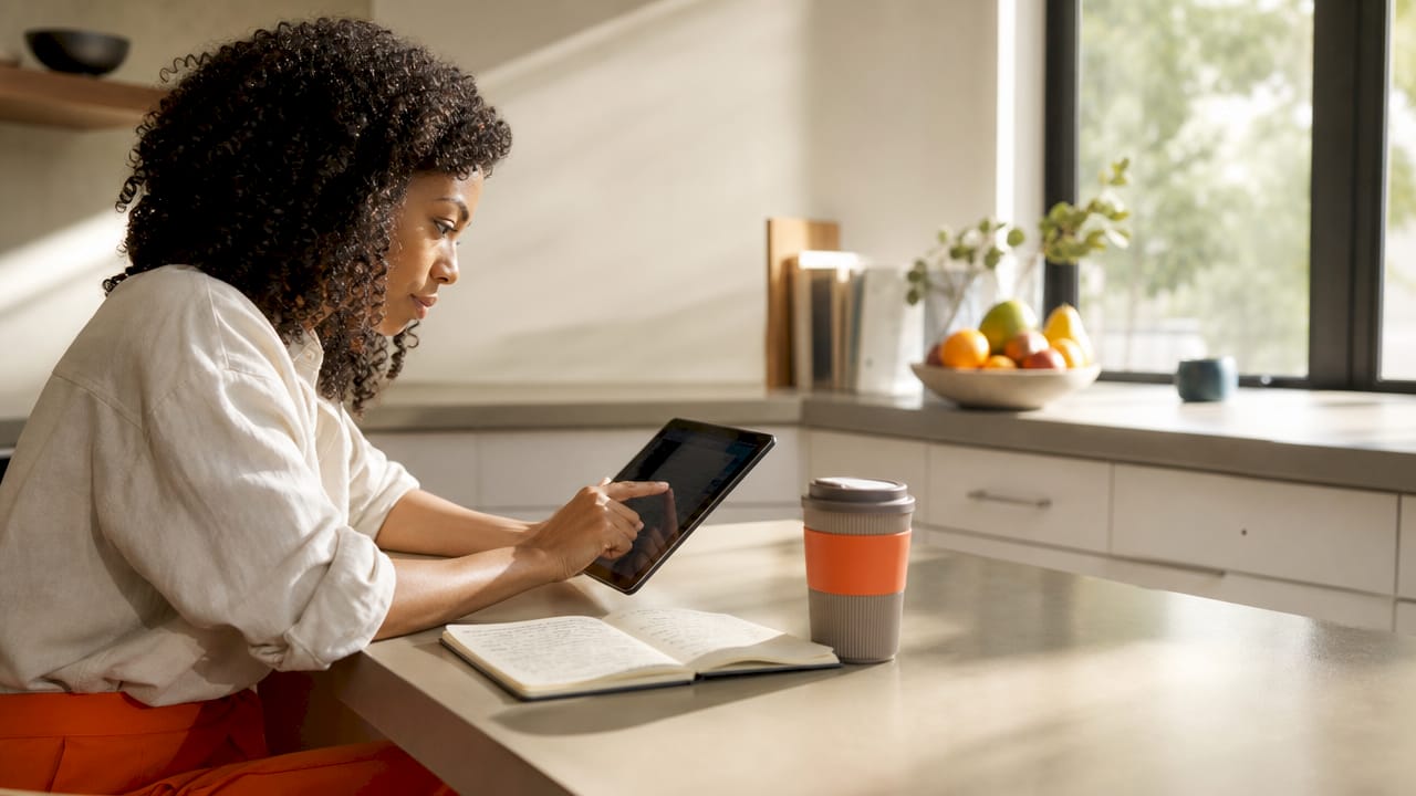 Data analyst interacting with live data on tablet